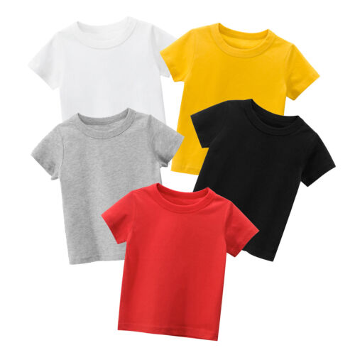 Toddler Kids Girls Boys Short Sleeve Basic T Shirt Solid Casual Summer Tee Shirt
