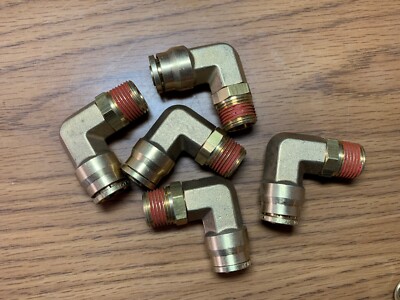 (2)  BRASS 1/2 IN. O D PUSH-LOK TUBEING X 3/8 N.P.T. MALE SWIVEL ELBOWs @ 1 pair