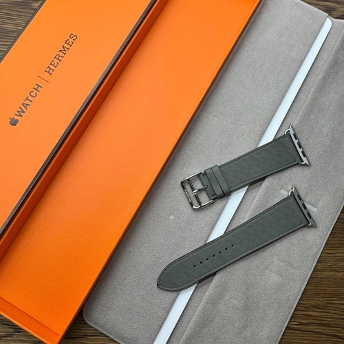 HERMES Apple Watch 45/44/42mm Grey Leather Band Single Tour H Diagonal with Box - Zdjęcie 3 z 9