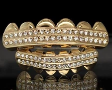Custom Fit Top Bottom Cz Teeth Gold Plated Grillz w/Molds Grill Hip Hop Fashion
