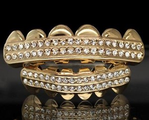 Authentic Custom Fit Top Bottom Cz Teeth Gold Plated Grillz w/Molds Grill Hip Hop