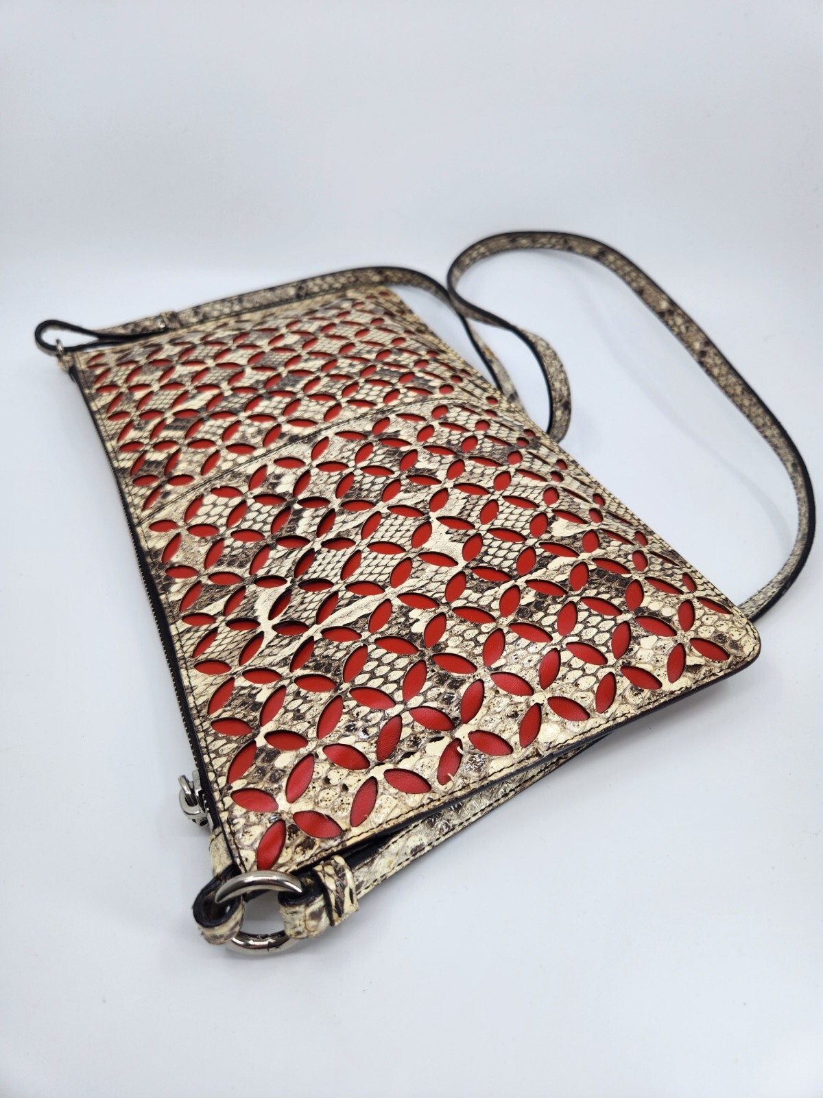 Alaia Arabesque Snakeskin Python Red Zip Crossbod… - image 4