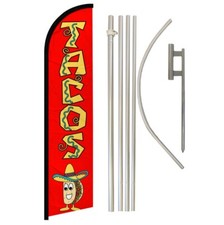 Tacos Full Curve Windless Swooper Flag Pole Kit Concessions Food RED
