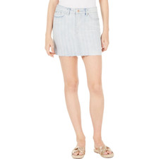 Vanilla Star Juniors Light Blue Striped Denim Raw Hem Mini Skirt Size 5, 7 9 15