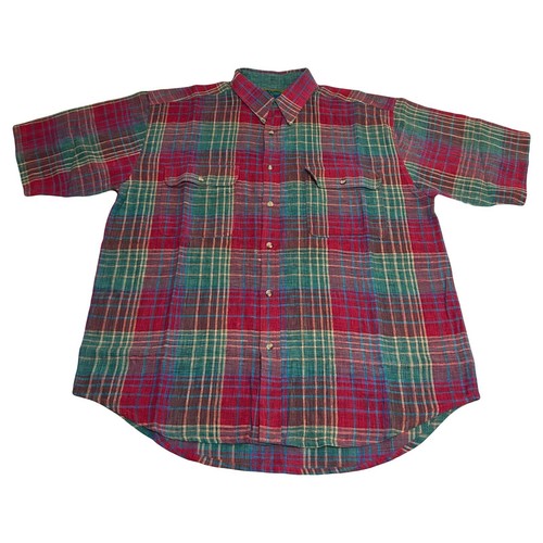 Vintage 90s Native Habit Tartan Plaid Button Shirt Men XL Short Sleeve Red Green - Picture 1 of 7