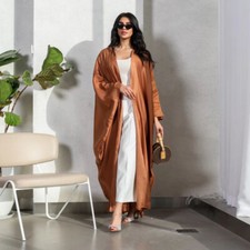 Open Kaftan Cardigan Abaya Muslim Women Long Dress Dubai Maxi Robe Kimono Modest