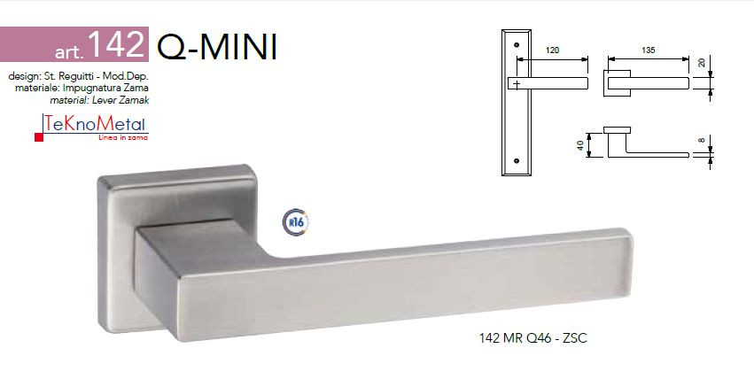 MANIGLIA CON ROSETTA REGUITTI ART. 142 SERIE Q-MINI CROMO SATINATO