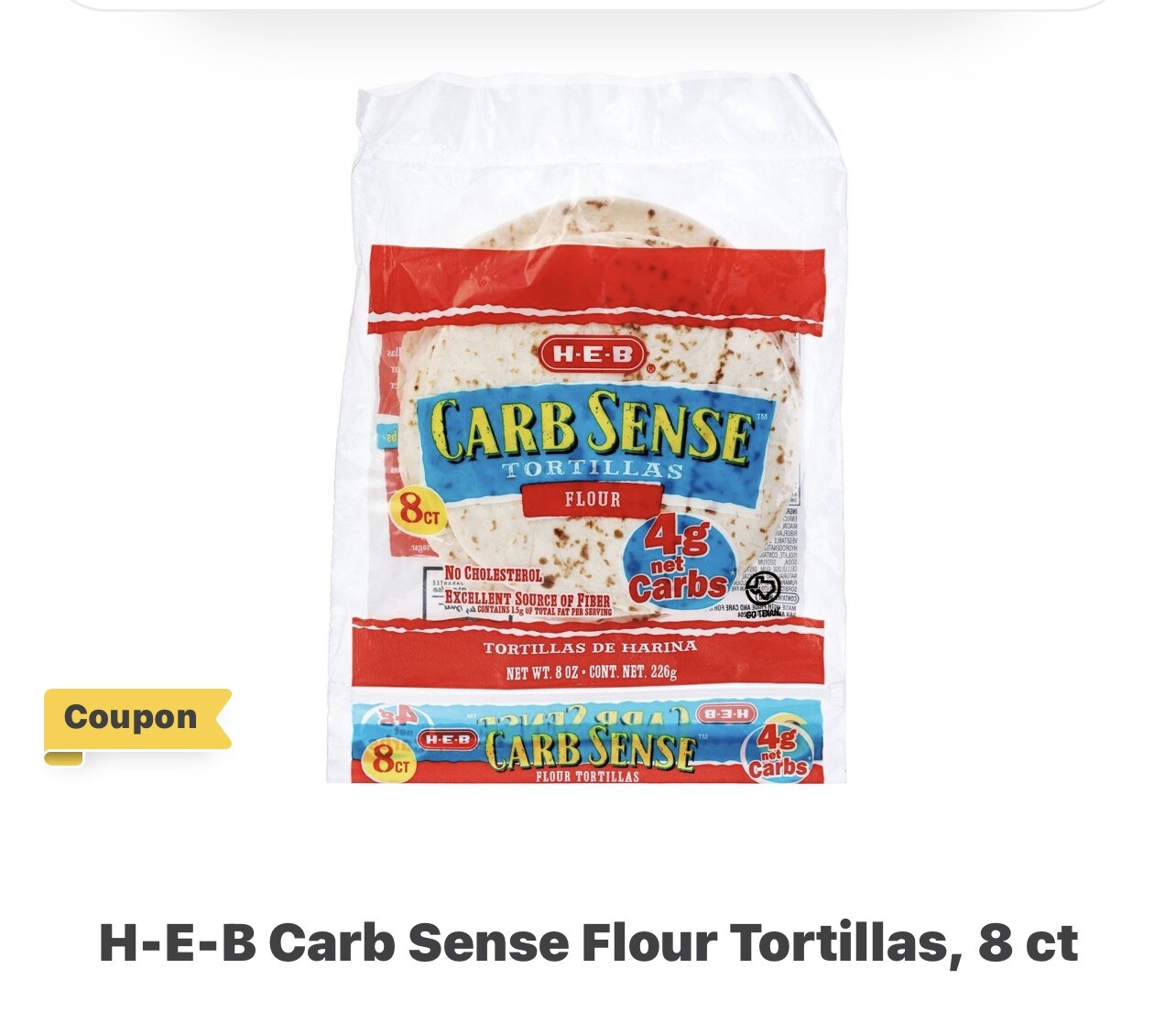 HEB carb Sense low carb flour tortillas. 8 count bag ( 6 pack bundle