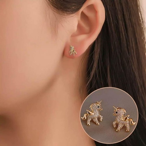 New Unicorn Stud Earrings Crystal Fashion Earrings for Women Girl Earrings Exqui - Picture 4 of 4