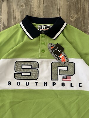 Vintage Y2K SouthPole 3D Holographic Polo Shirt Sz L 2000s HIP HOP