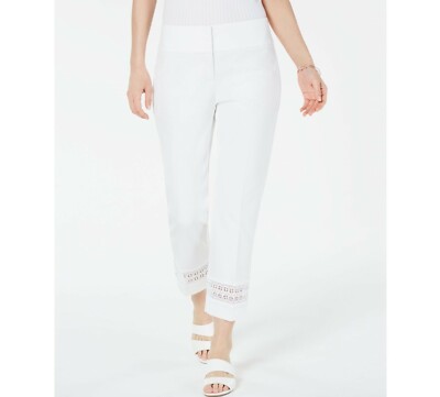 Alfani Womens White Crochet Ankle Inset Tummy Control Slim Leg Crop Pants  NWT