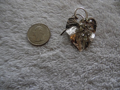Vintage Carl Art Sterling Silver Leaf Floral Rhinestone Brooch Pin - Picture 2 of 4