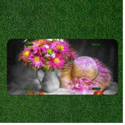 Custom Personalized License Plate Auto Tag With Amazing Flower Vase Design