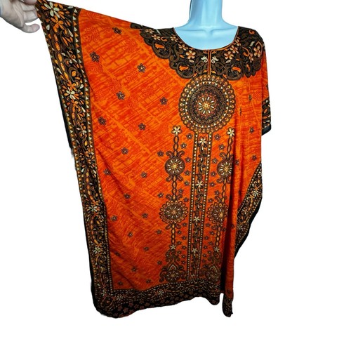 Sante Vintage Satin Caftan orange muu muu maxi dress one size fits all orange - Picture 5 of 10