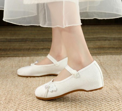Women Chinese Folk Embroidered Flat Shoes Floral Mary Jane Sandals Shoes Comfort - Picture 19 of 22