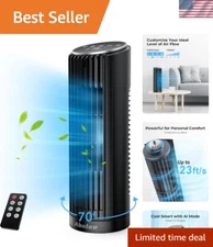 Compact 13'' Remote-Controlled Bladeless Tower Fan - Ideal for Home & Office