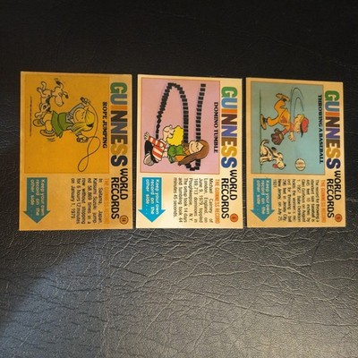 3ea Assorted 1980 Wonder Bread Guinness World Records Trading Cards