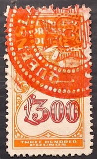 1930 Queensland Australia £300.00 Orange& red Impressed Duty stamp P12.5 used