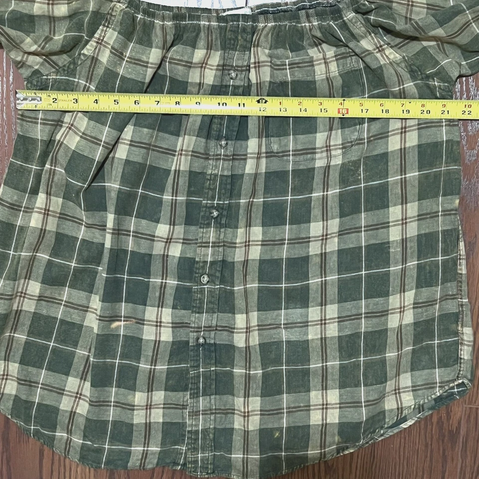 Top oscilante Urban Renewal Boho para mujer de franela a cuadros con hombros descubiertos manga 3/4 talla M/L Foto 4 de 4