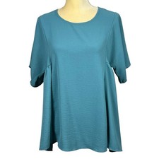 Lime & Chili Women's Top Blouse Size Medium Teal Green Short Sleeve Made in USA