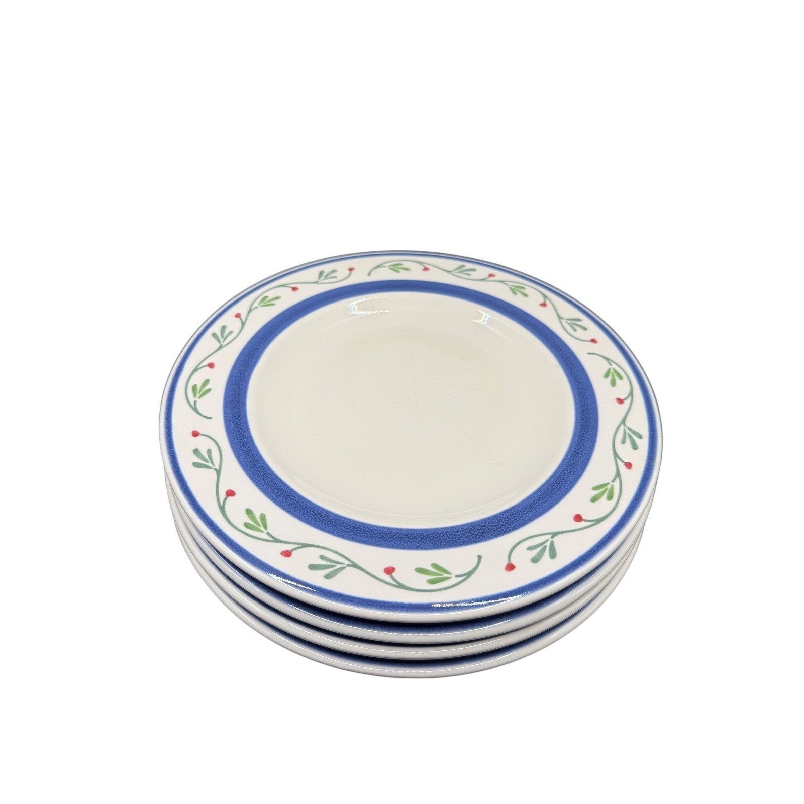 Vintage Pfaltzgraff Wyngate Floral Cobalt Blue 4 Salad Plates Trim Berry Vine