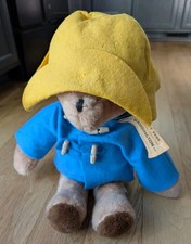 VTG Paddington Bear Plush Eden Toys 20" Blue Coat Yellow Hat w/ Tags Buttons