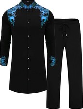 Mens Long African 2 Piece Set Nigerian Dashiki Metallic Traditional Suit