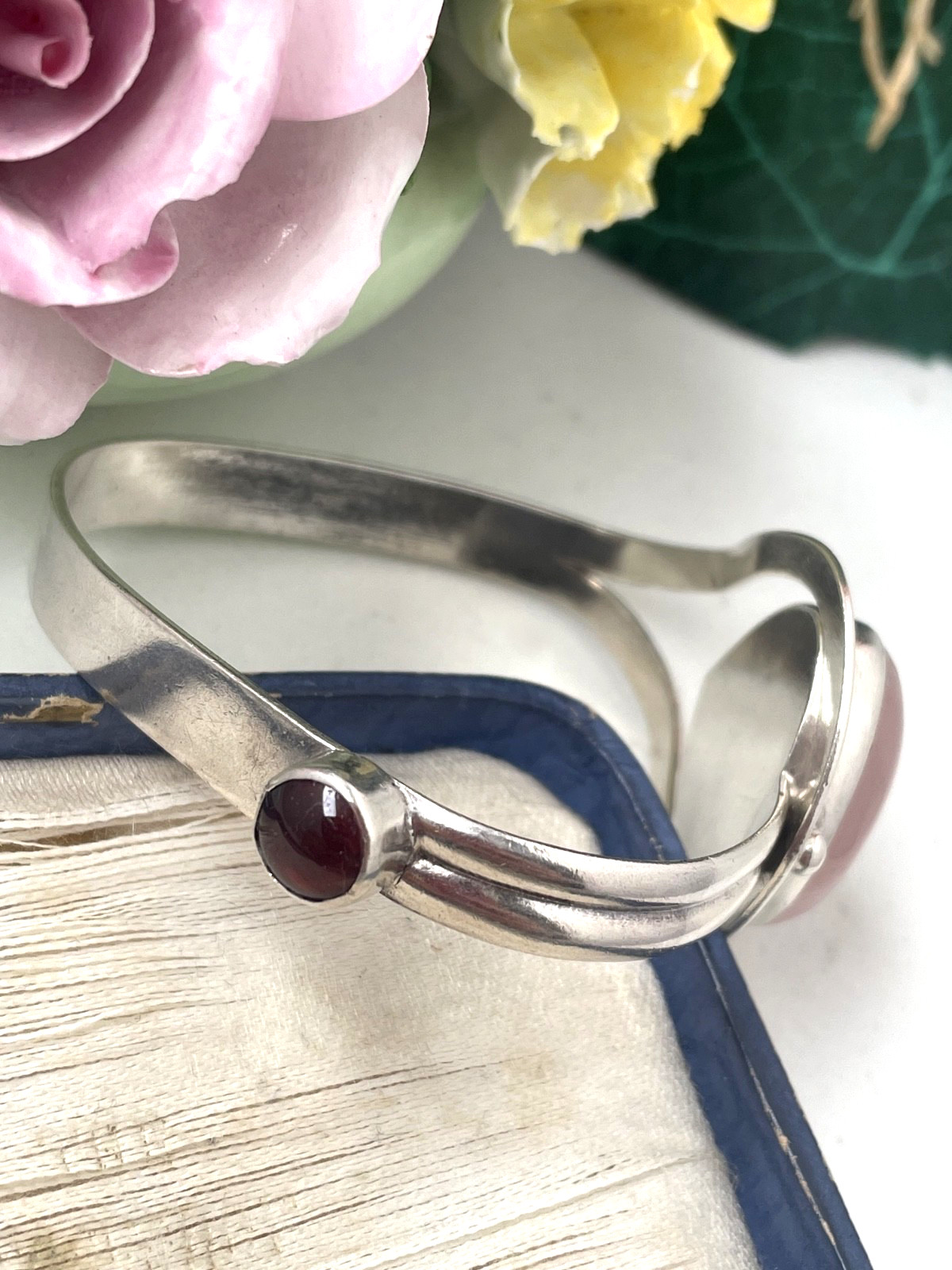 MODERNIST 925 SOLID STERLING SILVER ROSE QUARTZ A… - image 5