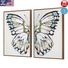 Butterfly Framed Wall Art Décor Digital Print Set 2 Living Room 18 X 24 In New