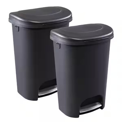 (2-Pack) Rubbermaid 13 Gal. Black Step-On Pedal Trash Can