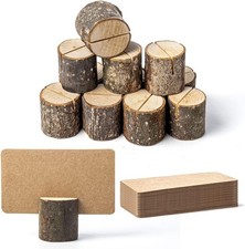 12Pcs Mini Wood Place Card Holders and 24Pcs Kraft Place Cards, Rustic Table Num