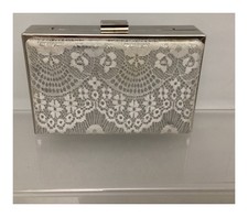 New Look White Lace Clutch Bag With Metal Detail Evening Wedding Party Accessory
