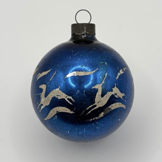 Vintage Jumping Deer Stencil Glass Christmas Ornament 2.5” Made In U.S. of A
