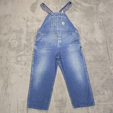 Vintage Carhartt Overalls Mens 46x30 Denim Bib Workwear Made in USA R08 DNM