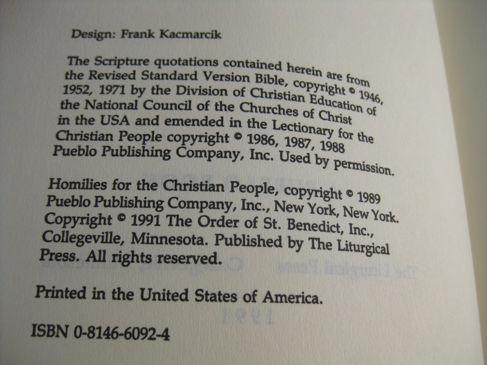 Homilies for the Chrstian People Cycles A B C Catholic 1991 Liturgical Press Vtg