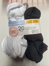 Wonder Nation No Show Cushion Socks 20 Pair Large 3-9 Boys New