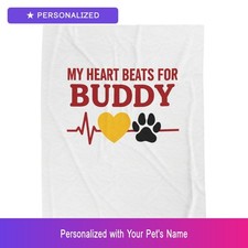 Custom Golden Retriever Paw Print Heartbeat Blanket Personalized Pet Name