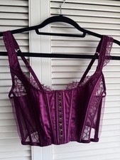 Victoria's Secret Dream Angels Unlined Lace Hook  Eye Corset Bra Top in Berry