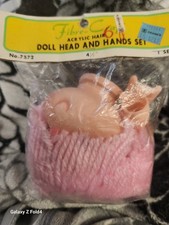 Vintage Fibre-Craft Pink Hair Doll Head and Hands