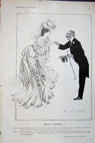 Original Old Antique Print 1906 Drawing Fussingly-Gushington Fitznoodle Romance