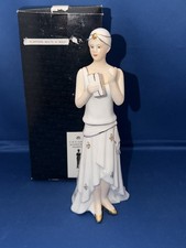 HAND PAINTED PORCELAIN FIGURINE 1920s FLAPPER GIRL WHITE & GOLD BOXED SBL Regal