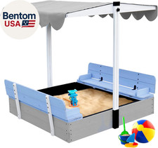 Wooden Kids Sandbox with Lid Sand Box with Cover for Outdoor with Canopy Ages 4-