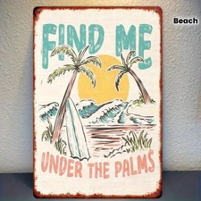 Vintage Beach-Themed Wall Hanging Tin Metal Signs Home D cor 8x12 Tropical Palm