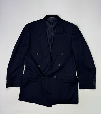 Stafford VTG Double Breasted Blazer Men's 41R Wool Black Stripe Peak Lapel