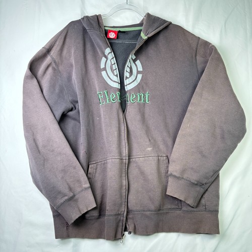 Vintage Element Hoodie Distressed Fade Thrashed Skater Y2K Zip Up Gray Green XL