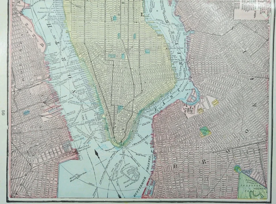 Vintage 1905 NEW YORK CITY NY Map 14"x22" ~ Old Antique Original MANHATTAN NYC - Image 4 of 4