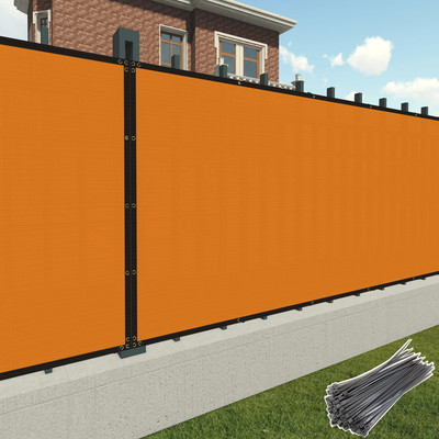 16' Tall Privacy Fence Screen Windscreen Orange Fabric Shade Cover With Zip Ties