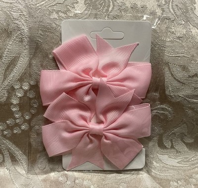 Pink Hair Bow Clips Grosgrain Ribbon Pinwheel Bow Clip Girl Hair Barrette Set
