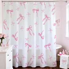 Pink Bow Shower Curtain, 71x71 Inch, Cute Coquette Preppy Aesthetic, Fabric Set