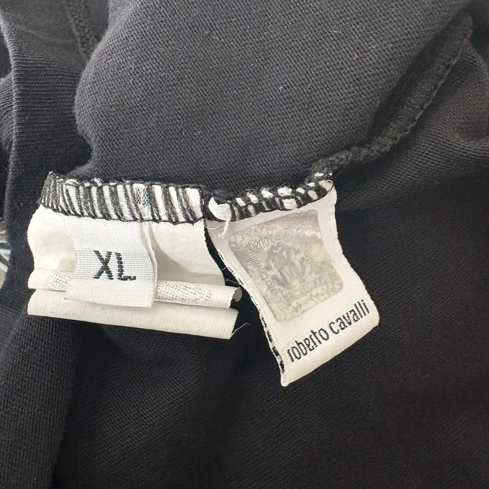 Camiseta Roberto Cavalli Para Hombre Talla XL Negra Serpiente Ancla Rosas Gráfico Camiseta Foto 4 de 4